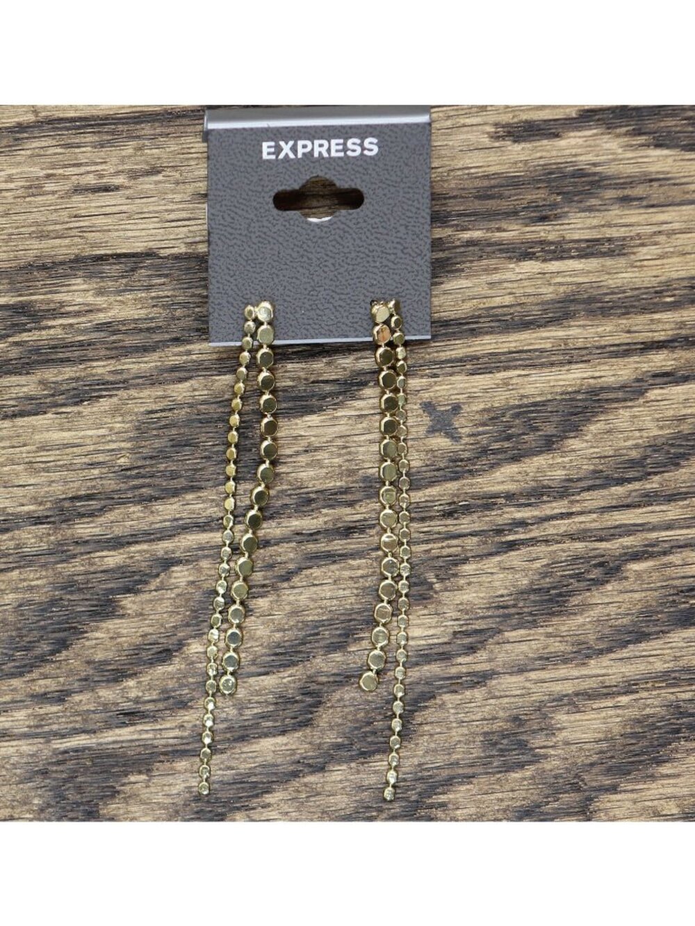 NWT Express Womens Asymmetric Drop Chain Dangly Earrings Gold Yellow 3.25"